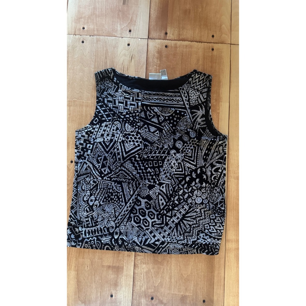 Chicos Womens Size 3 Large XL Black White Geometric Tribal Sleeveless Tank Top